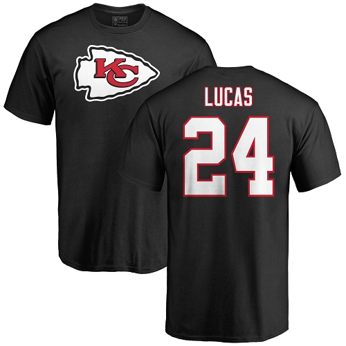 Men Kansas City Chiefs #24 Lucas Jordan Black Name and Number Logo T-Shirt->nfl t-shirts->Sports Accessory